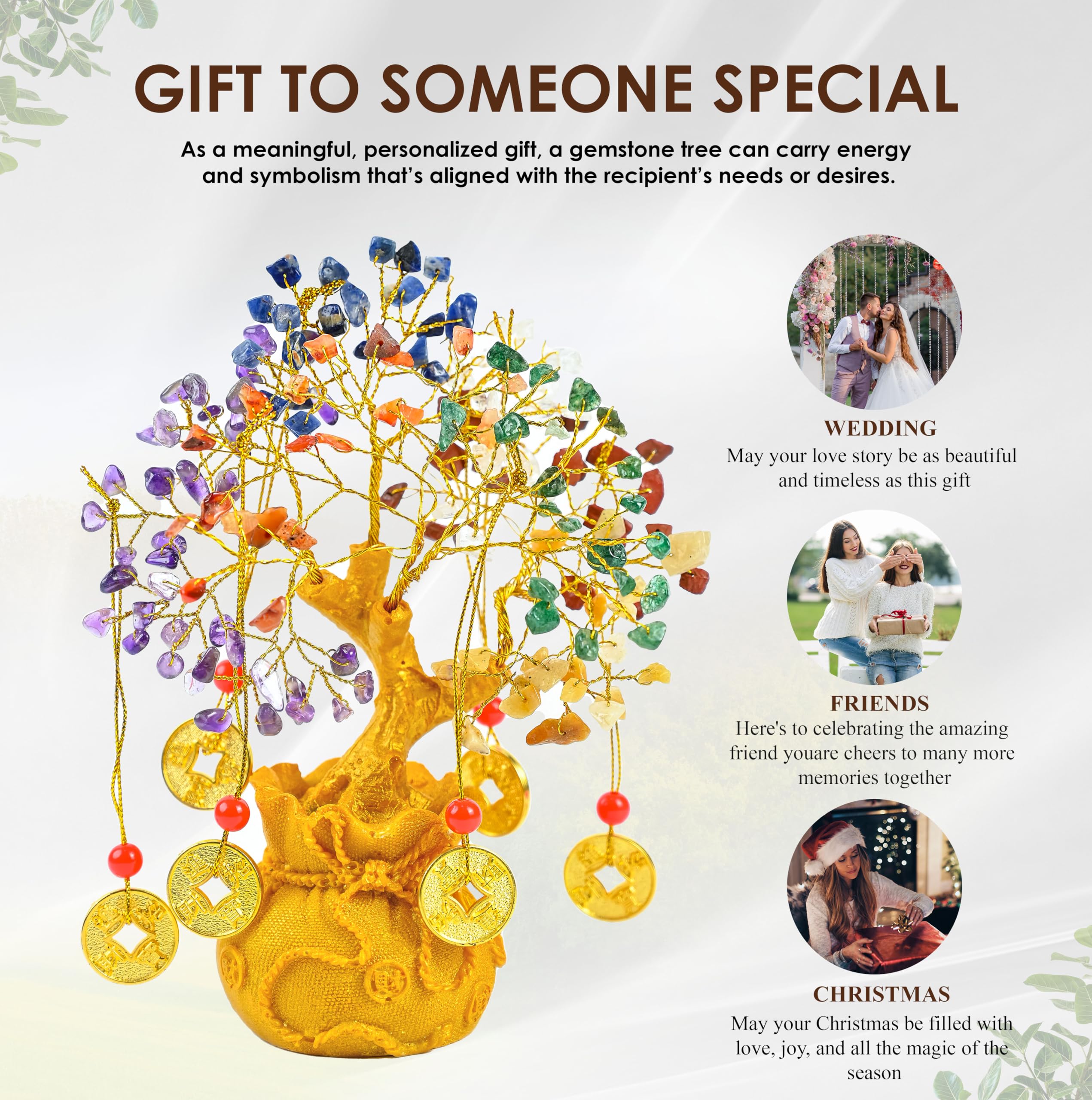7 Chakra Crystal Bonsai Tree with Golden Money Bag Base