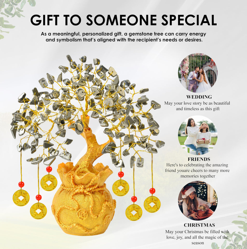 7 Chakra Crystal Bonsai Tree with Golden Money Bag Base