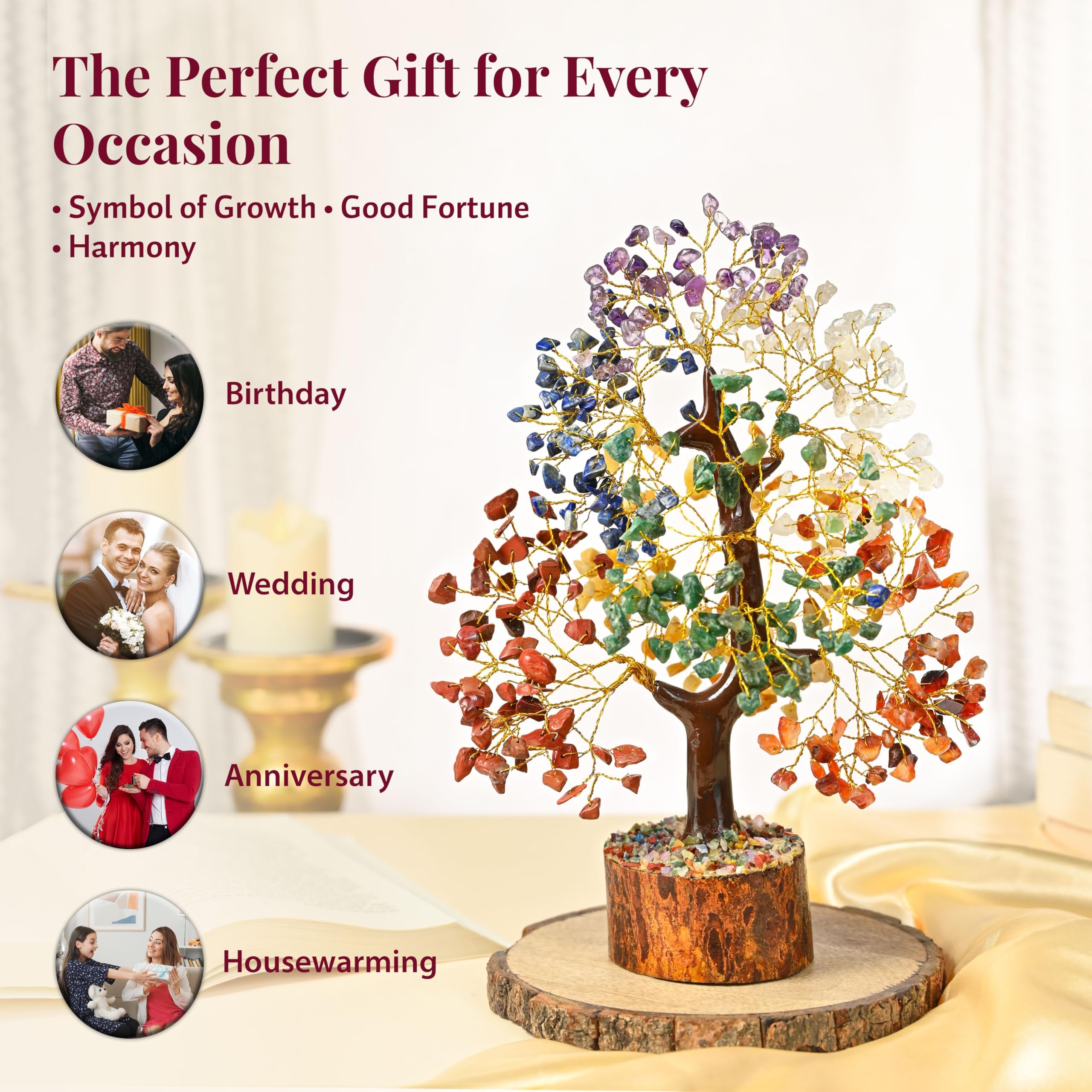 7 Chakra Crystal Bonsai Tree with Golden Money Bag Base