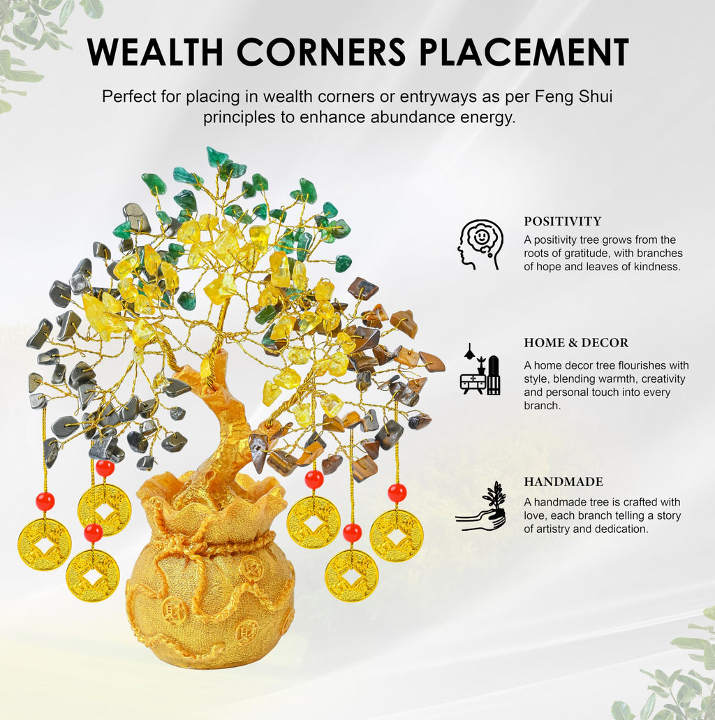 7 Chakra Crystal Bonsai Tree with Golden Money Bag Base